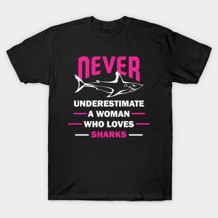 Never Underestimate a Woman Who Loves Sharks T-Shirt